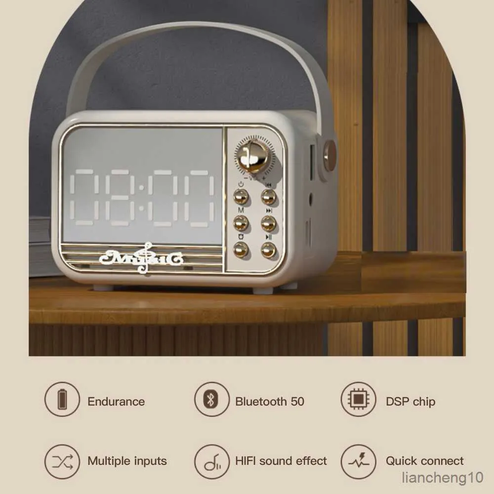 Haut-parleurs portables Réveil portable Haut-parleur Bluetooth LED Horloge numérique intelligente Rapide Petite horloge de bureau Haut-parleur FM R230725