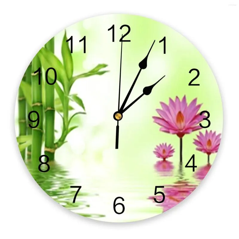 Wall Clocks Lotus Flowers And Bamboo Clock Large Modern Kitchen Dinning Round Bedroom Silent Hanging Watch