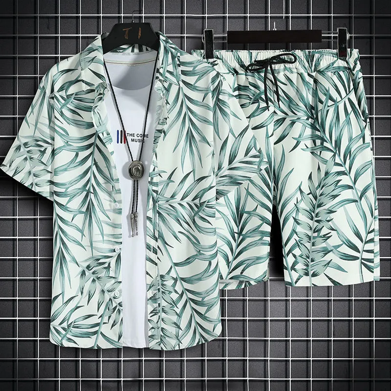 Heren Trainingspakken Heren Zomer Strand Bloemenoverhemd 2-delige set Mode Vakantie Hawaiiaanse shorts Sets Dun Sneldrogend Casual Print Korte mouw 230724