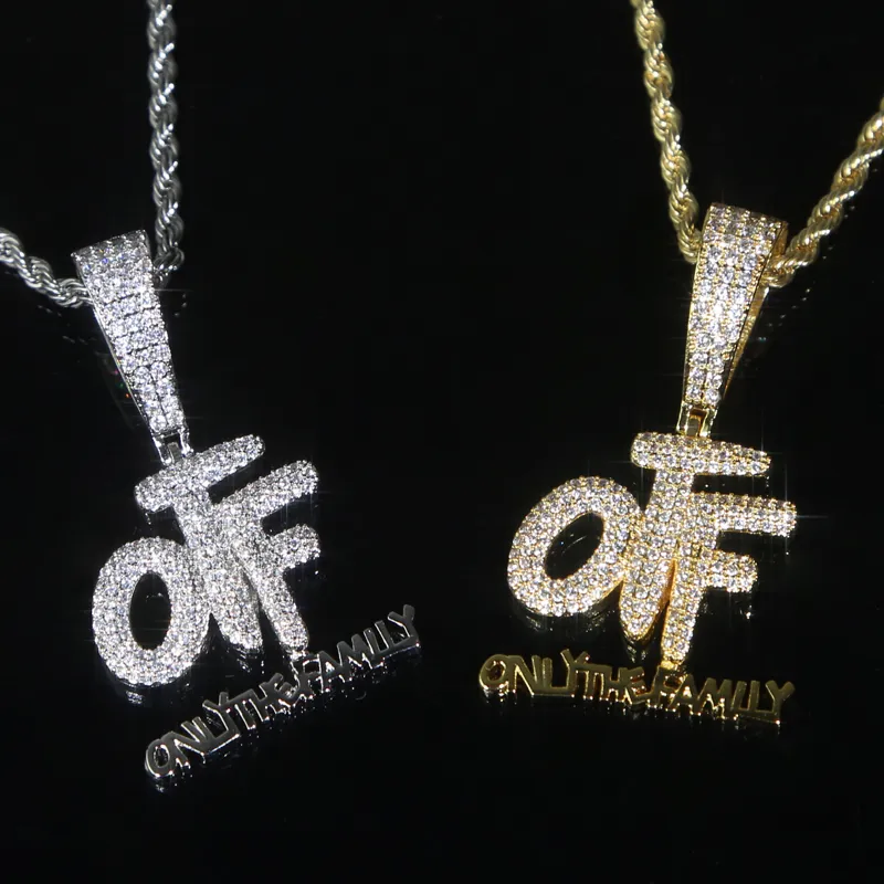 Free Shipping Only The Family OTF Letter Pendant Necklace with Rope Chain High Quality Women Men Boy Iced Out Full Paved Zirconia Hip Hop Fashion Gift Jewelry