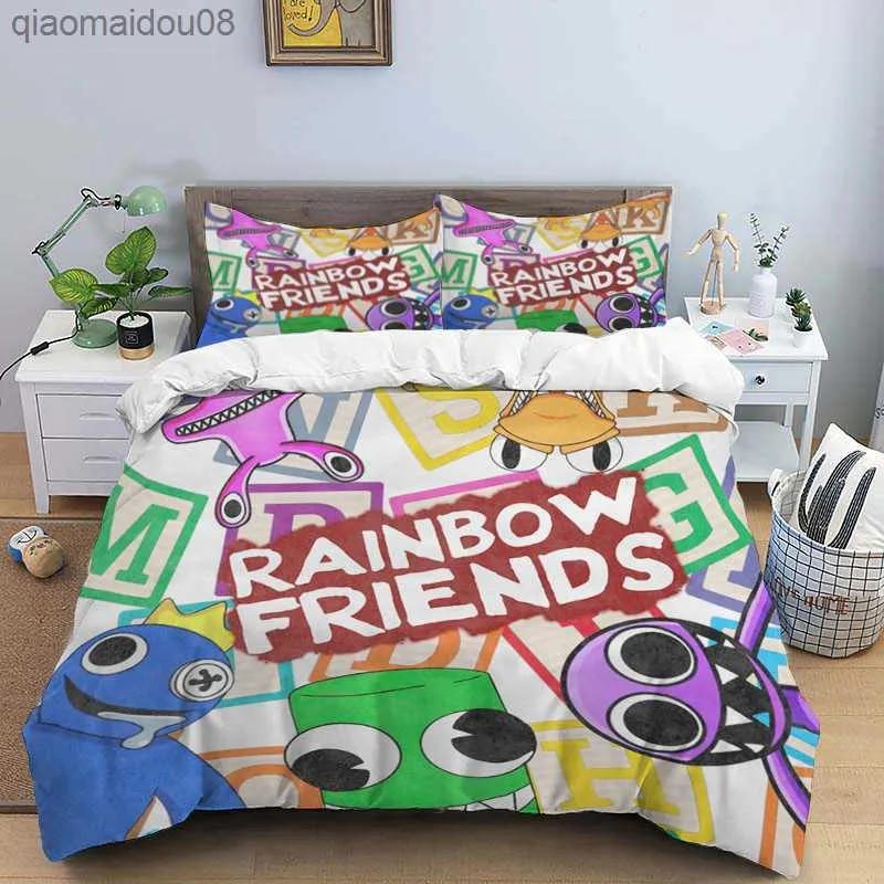 Cartoon Regenboog Vrienden Dekbed Beddengoed Set Dekbedovertrek Bed Set Dekbedovertrek Case King Queen Size Beddengoed Set L230704