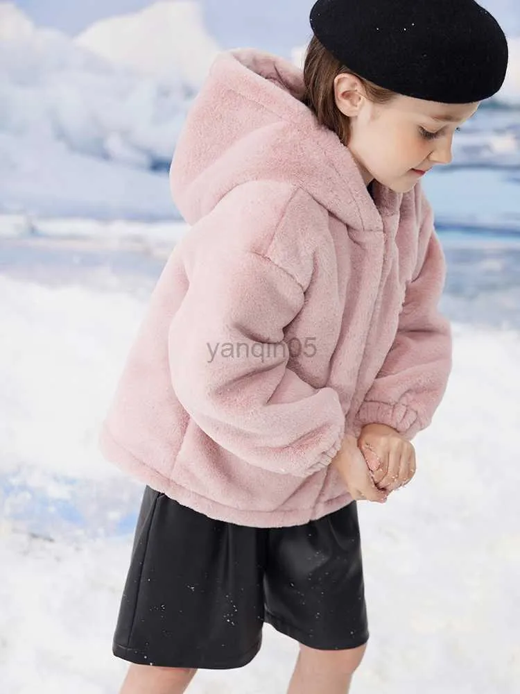 Down Coat Amii Kids Winter Warm Wool Coats for Girls Hoodied Jacket Comfortable Thickness Loose Jackets Children Overcoats 22240182 HKD230725