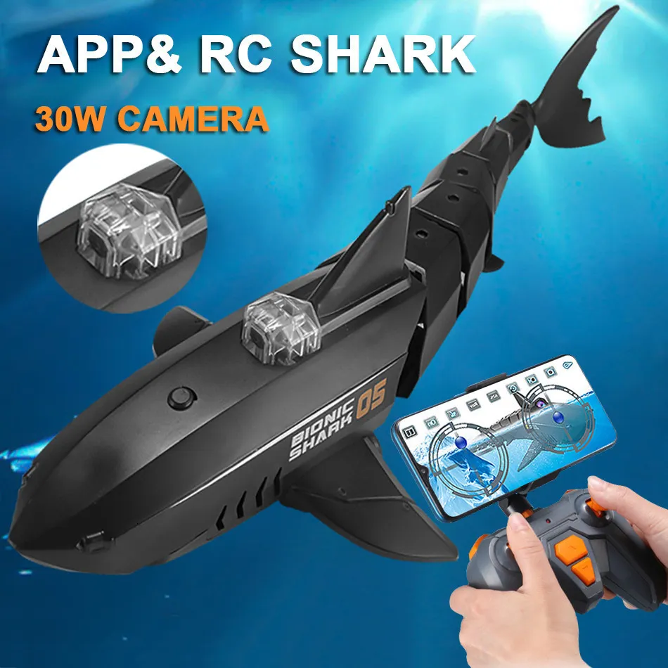 قوارب Electric/RC 2.4 جيجا هرتز RC مع 480 بكسل كاميرا تحت الماء TOY TOY RC Shark Animal Robot Pool RC Boat Kids Gift 230724