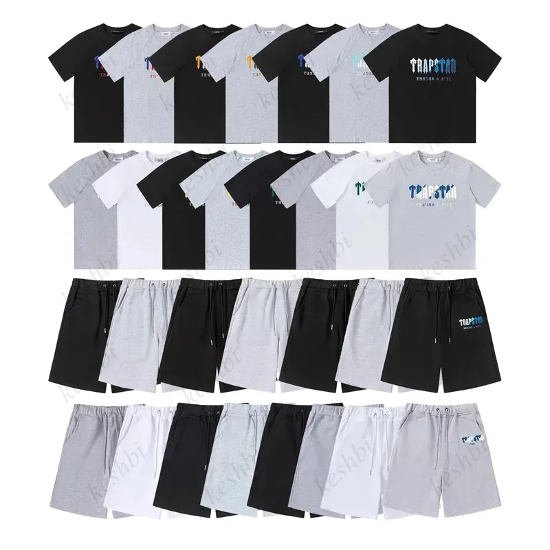 Trapstar Mens T Shirt Spodnie 2-częściowe zestawy designerski ręcznik tęczowy haft haftowy dekodowanie