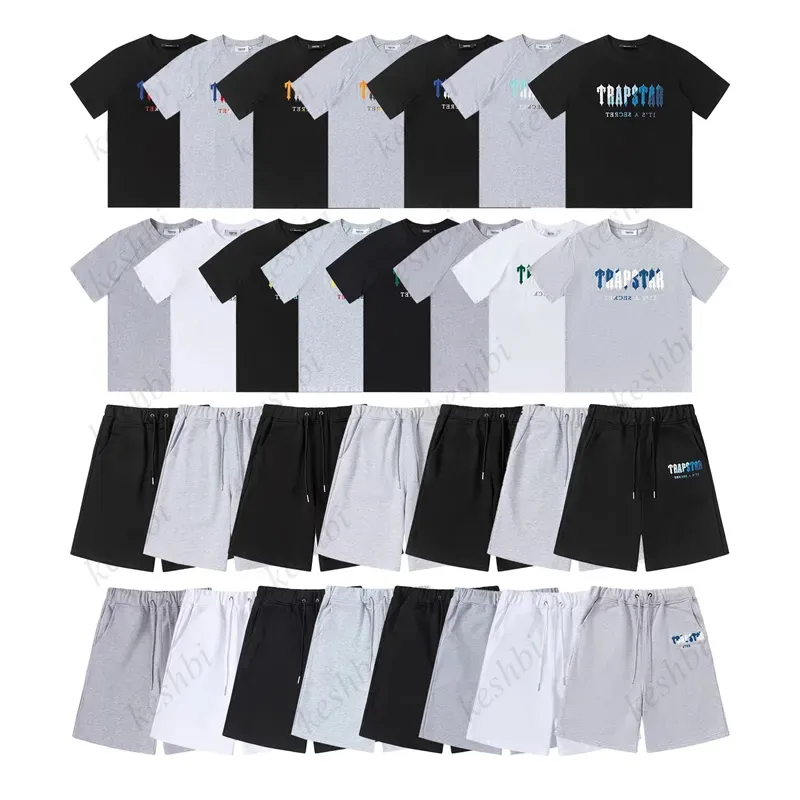 Trapstar Mens T Shirt Pants 2 Piece Sets Designer Rainbow Towel Embroidery Decoding Tshirts Men's Black White Round Neck T-shirt CXG2307255