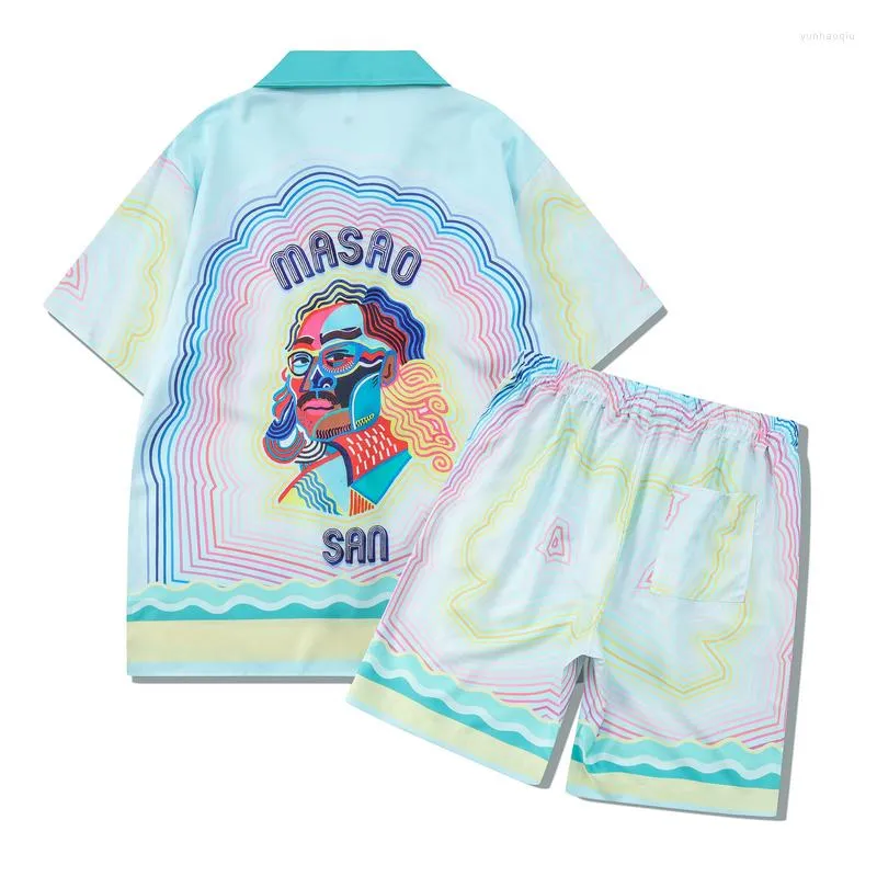 Survêtements pour hommes Harajuku deux pièces Y2K ensemble short et haut été hawaïen surdimensionné vêtements de plage Hip Hop décontracté ample unisexe