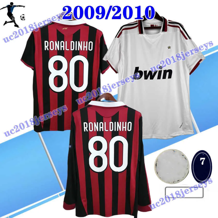 2009 2010 Camisetas de fútbol retro camiseta de fútbol vintage 09 10 clásico ac Maglia da calcio manga larga MALDINI SEEDORF MILAN BECKHAM RONALDINHO