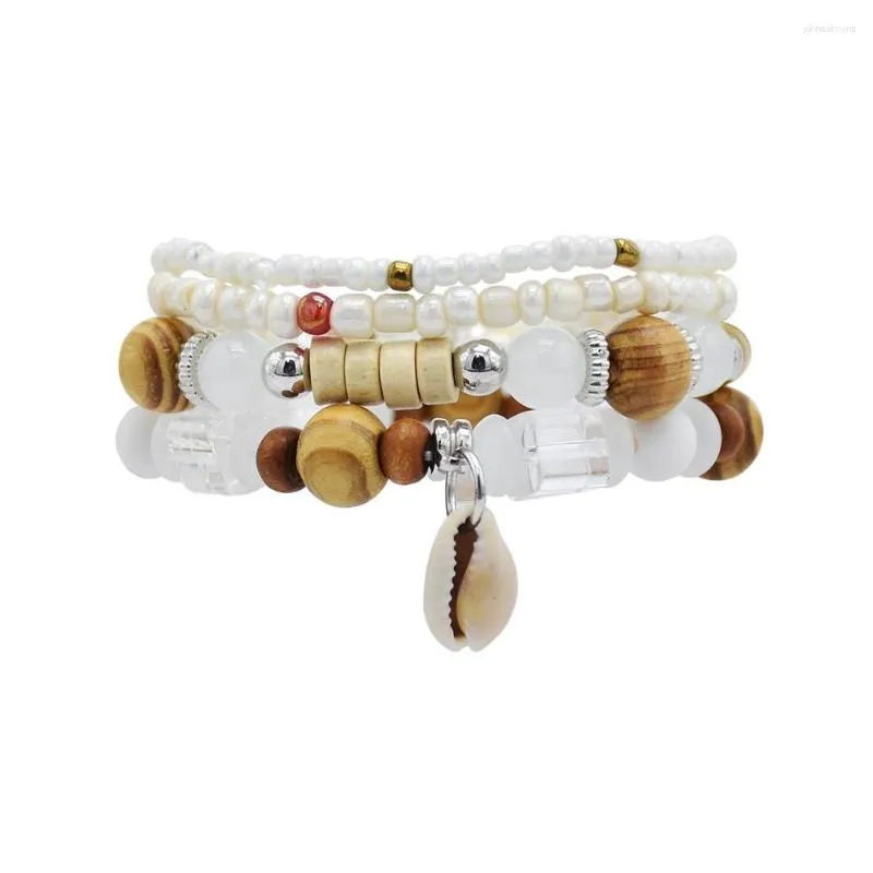 Link bransoletki Vintage Shell drewniana bransoletka koralika żeńska biała kolorowa wielowarstwowa bohemijska biżuteria ulica podróżna
