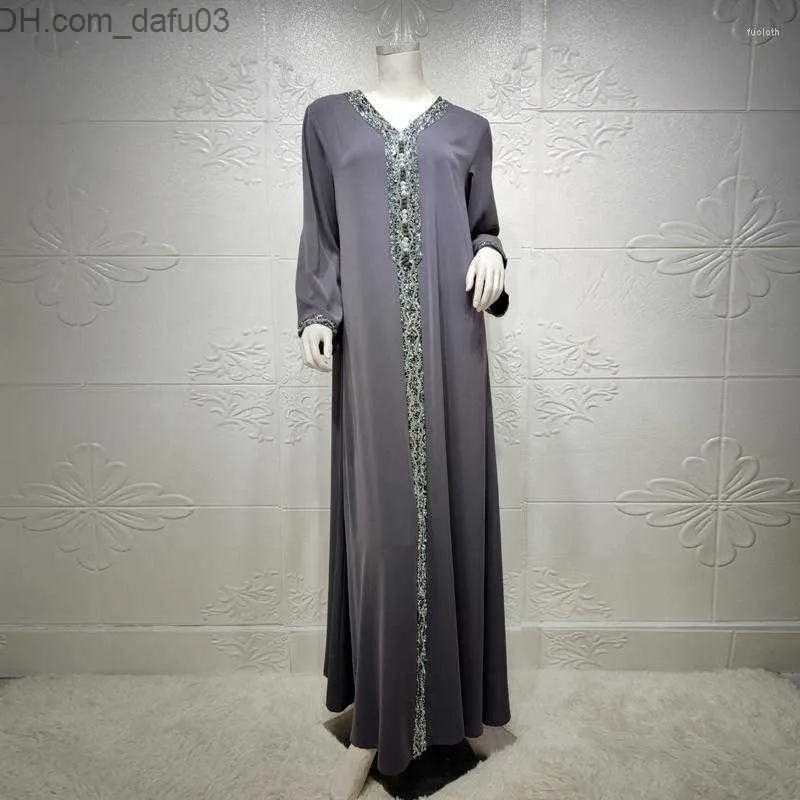 Grundläggande avslappnade klänningar Casual Dresses Mellanöstern Dubai Turkiet Arabiska Abaya klänning för kvinnor mode muslimska marockanska kaftan diamantband jalabiya blå 2023 z230725