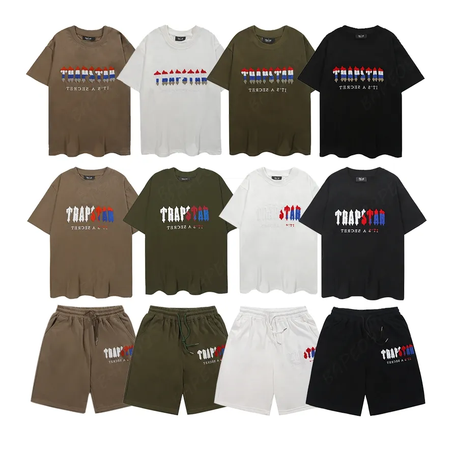 Trapstar Herren-Trainingsanzüge, T-Shirt-Set, Regenbogen-Handtuch-Stickerei, Dekodierung, Streetwear, lässig, atmungsaktiv, Sommeranzüge, Tops, Shorts, T-Shirt, Outdoor-Sportanzug, Herren-Sportbekleidung