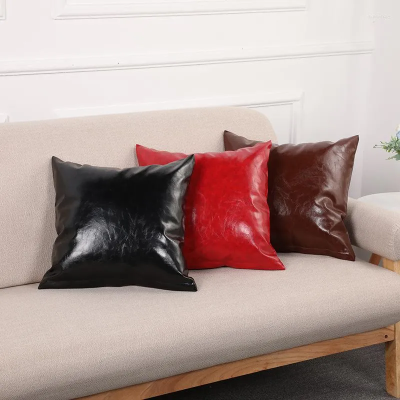 Almofada luxuosa capa de couro PU moderna falsa casa de fazenda sofá escritório sala de estar capa de almofada decorativa