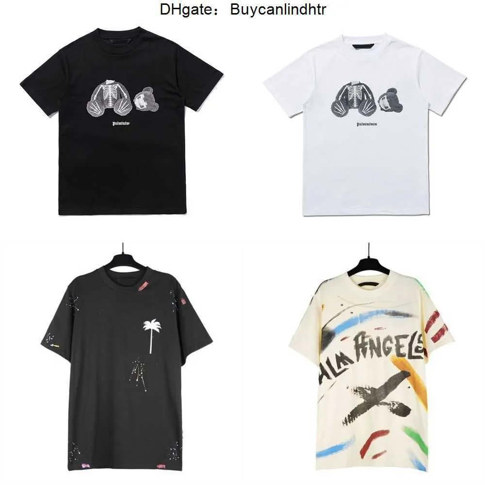 T-shirts Angel Palm Trendy Decapitated Teddy Bear Print T-shirt solta para homens e mulheres, carta manga curta Z9JD