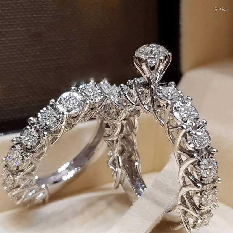 Elegant Bridal Set Wedding Rings 2022 For Women Silver Color Elegant Bridal Set Wedding Rings 2022 For Women Silver Color