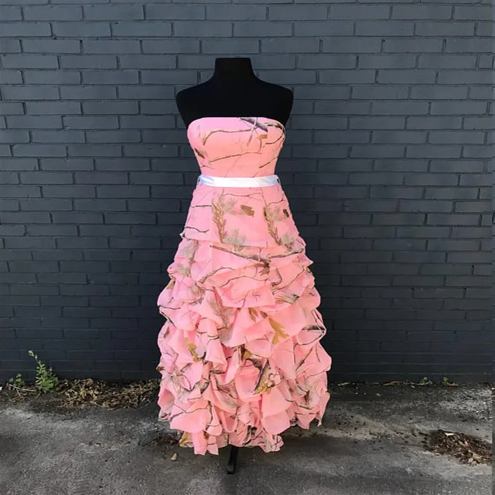 Real Tree AP Pink Camo Prom Dress Long Chiffon Pic-up Bridesmaids Dress 2018300Y