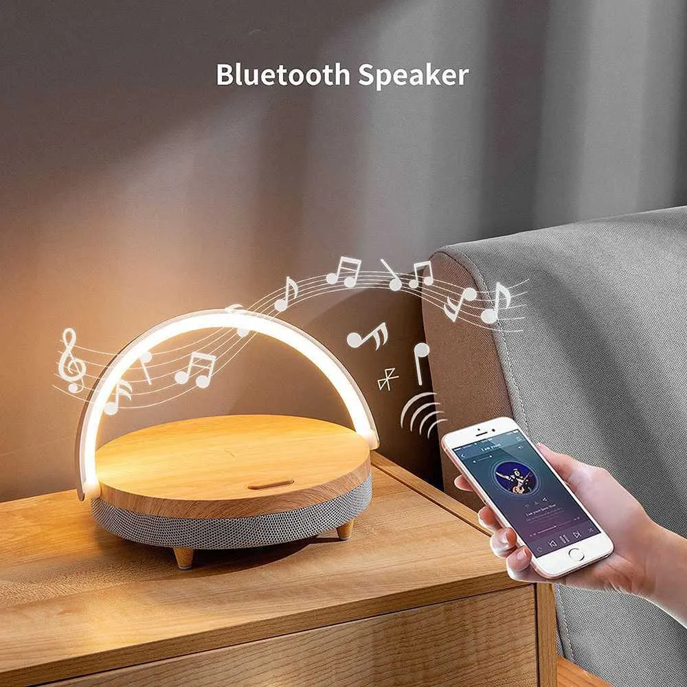 Haut-parleurs portables en haut-parleur Bluetooth Support sans fil en bois Samsung Charge rapide chambre petite lumière R230725