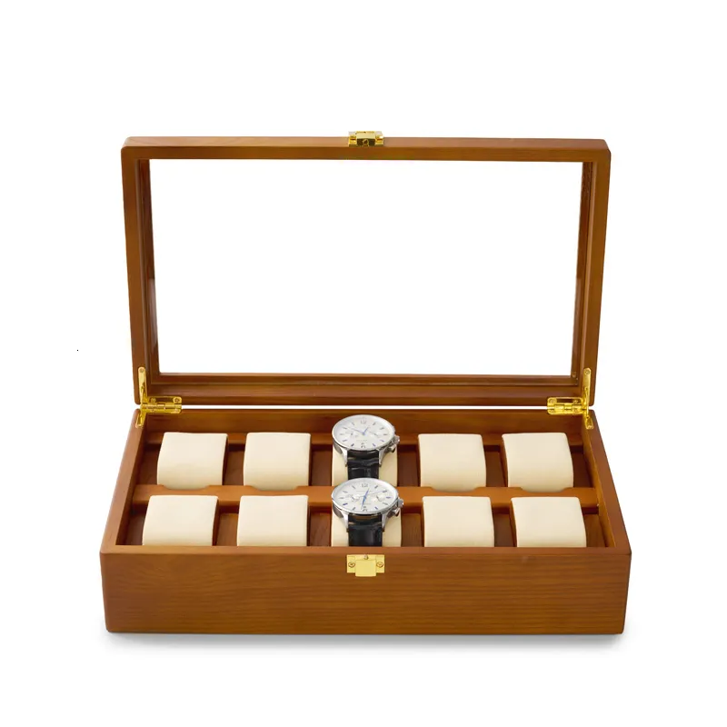 Titta på rutor Fall Oirlv 10 rutnät Solid Wood Jewelry Organizer Box Watch Holder Storage Case Watch Display Box For Man Women Regalos Para Hombre 230724