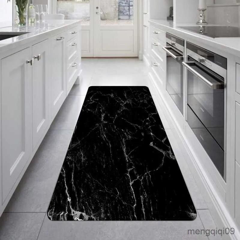 Carpets Luxury Marble Black Gold Area Rug Nordic Abstract Carpet for Kitchen Bedroom Living Room Hallway Floor Mat Long Strip Doormat R230725