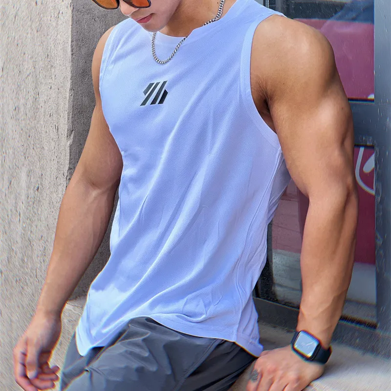 Mens Tank Tops Est Summer Gym vest 고품질 메쉬 셔츠 민소매 티셔츠 남성 탱크 탑 런닝 피트니스 스포츠 조끼 남성 의류