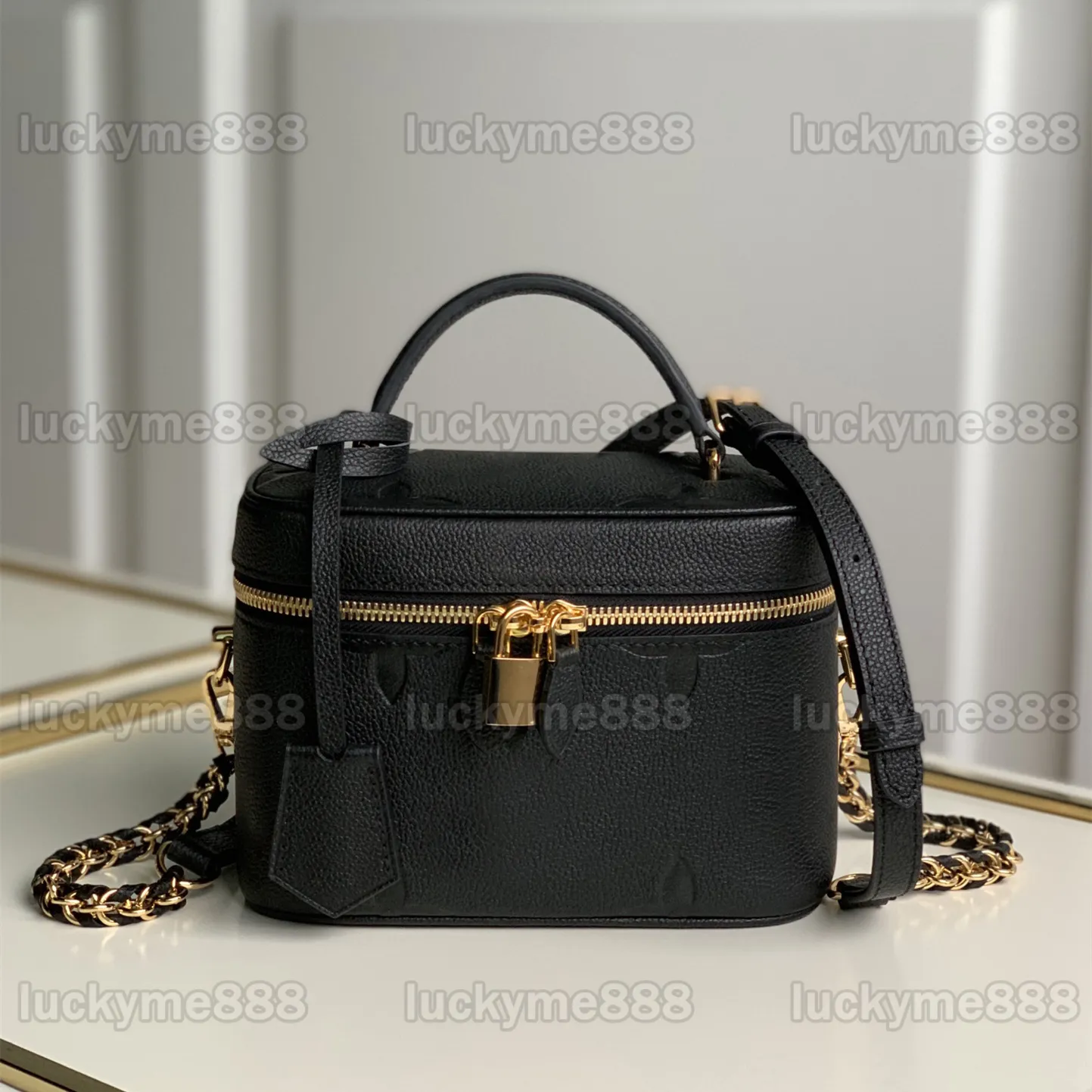 10A Miroir Qualité Designers Mini Vanity Case Sacs 19cm Femmes En Cuir Véritable Noir Sac À Main Luxurys Poignée En Relief Motif Sacs À Main Bandoulière Bandoulière Boîte Sac