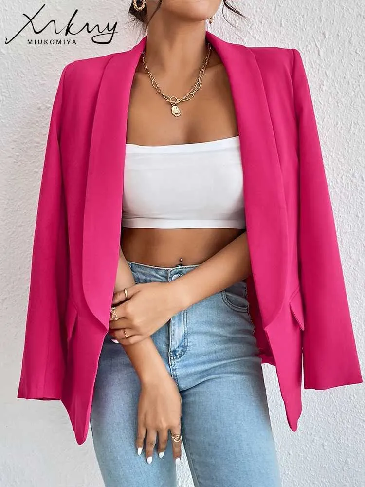 Blazer rosso rosa per le donne Primavera 2023 Cappotti casual Abito da giacca da donna nero Blazer estivo slim da donna Giacca da ufficio