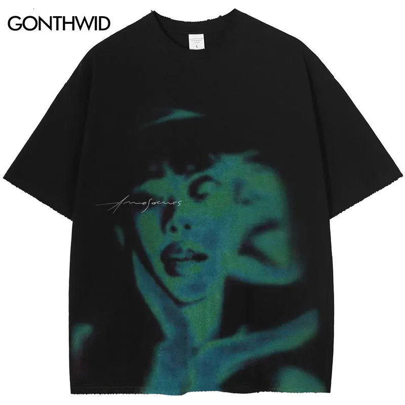 Men's T-Shirts Men Streetwear Hip Hop Oversized T Shirt Soulmate Shadow Abstrac Graphic Tshirt Distressed Harajuku Ripped Tops Tees Cotton 230724