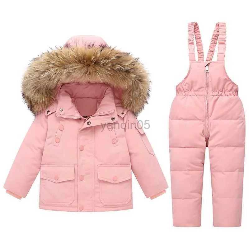 Manteau en Duvet Enfants Duvet de Canard Veste Combinaison -30 Hiver Enfants Snowsuit Salopette pour Garçon Ski Costume Fille Toddler Bébé Manteau De Fourrure 2-5 Ans HKD230725