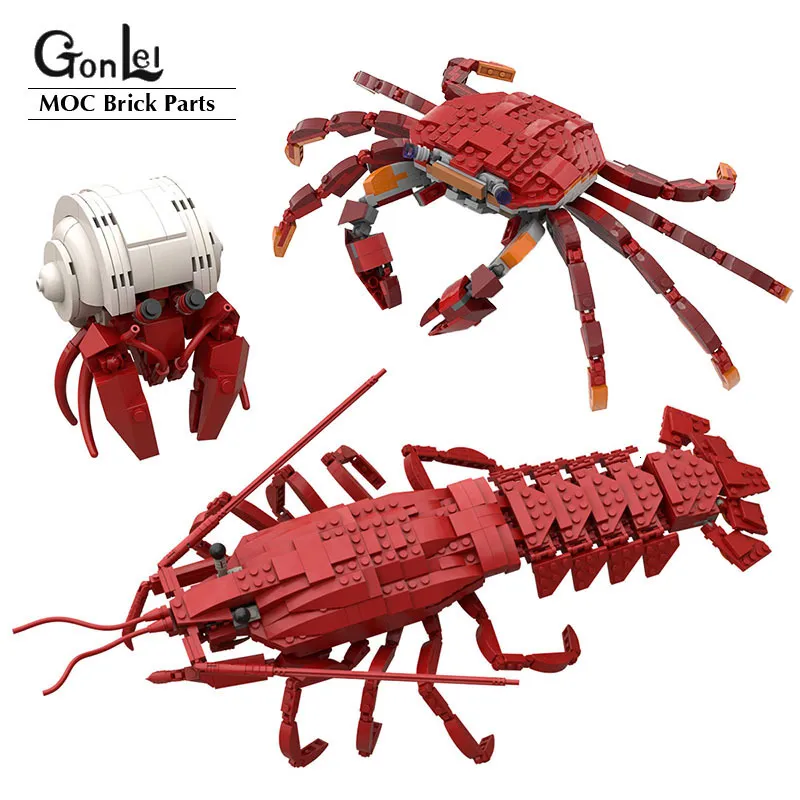 Экшн -фигуры магические животные MOC Строительный блок красный камень отшельник краб омар