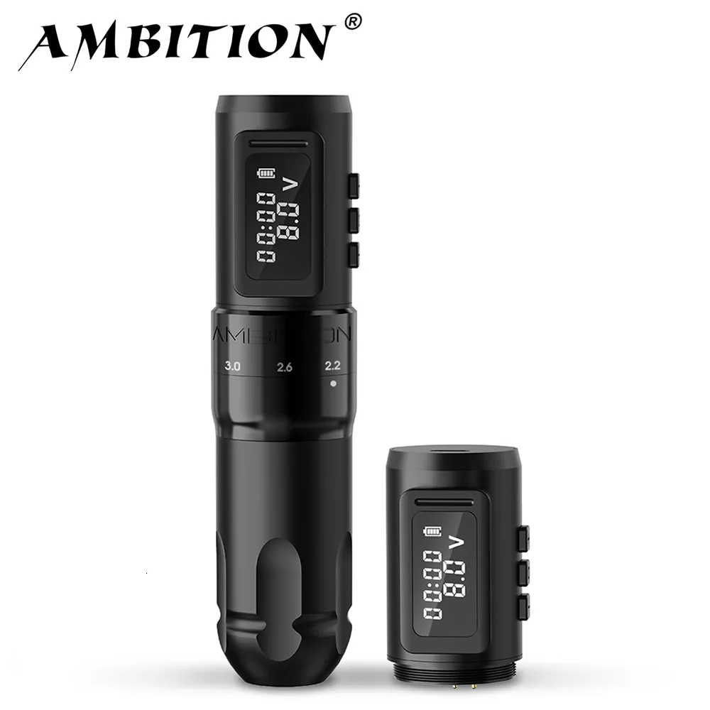 Tatueringsmaskin Ambition Mars-U Professional Wireless Tattoo Machine Pen Justerbar stroke 2-4mm patron 1800mAh Coreless Motor Tattoo Artists 230725