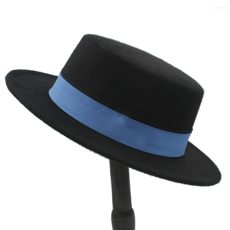 Berretti Donna Uomo Lana Piatto Homburg Cappello Fedora Lady Gentleman Inverno Autum Jazz Boater Pork Pie Caps Nastro blu Taglia 56-58CM