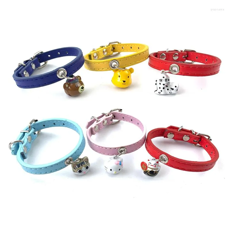 Collari per cani Collare per gatti regolabile in pelle Collana con campana per cartoni animati Cucciolo in PU Accessori per animali domestici personalizzati