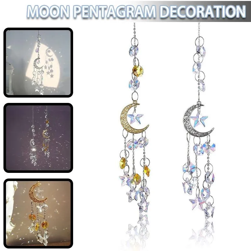 Garden Decorations Moon Prism Crystal Wind Chimes Catcher Outdoor Stained Glass Sun Pendant Window Home Hanging Decoration