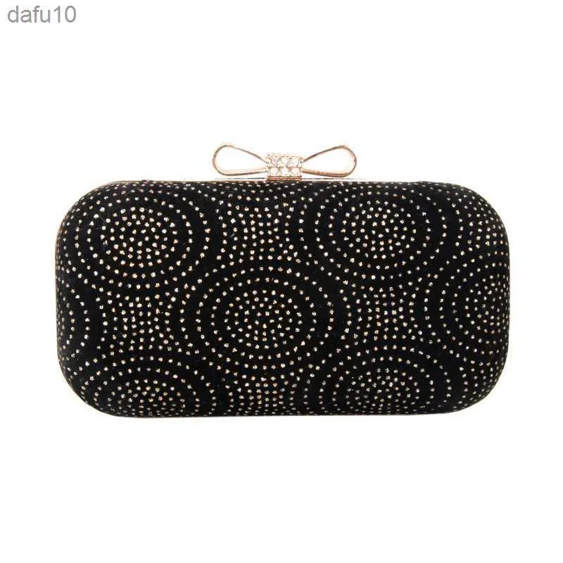 Daiwei Women Evening Bag Velvet Wedding Event/Party Formal Minaudiere Rhinone Bow (S) Metal Chain Minispot Fashion Handbag L230704