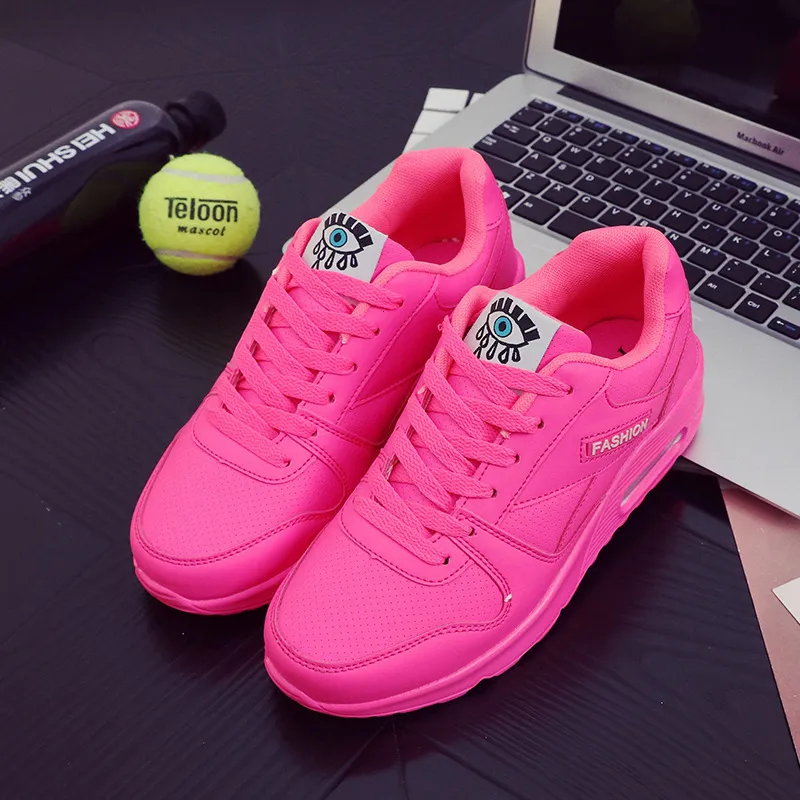 Dress Shoe Fashion Sneakers Air Cushion Sports Pu Leather Blue White Pink Outdoor Walking Jogging Female Trainers 230725