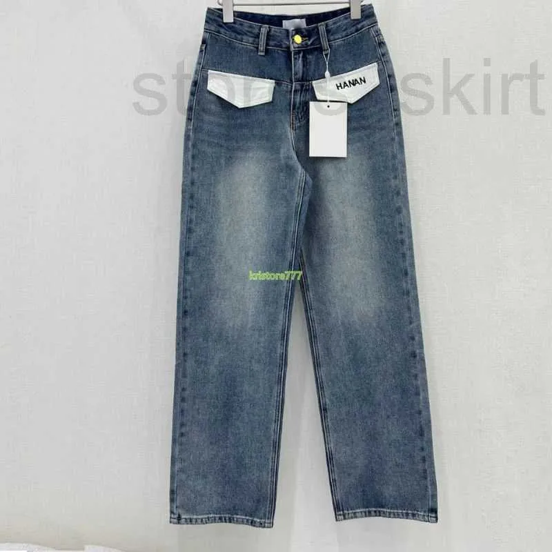 Jeans Feminino Calças de Designer com Letras Bordadas Meninas Novo Algodão Vintage Sofisticado Milan Runway Marca Cowboy Casual Outwear Denim Calça Longa Reta 0XTB