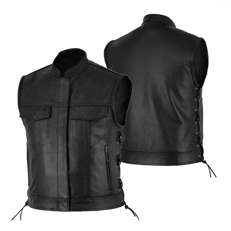 Gilet da uomo Moda uomo Casual Tinta unita Gilet Moto Flotta Cappotto in pelle punk