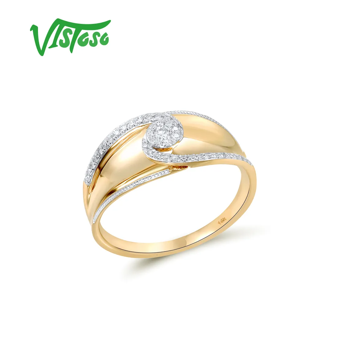 Wedding Rings VISTOSO Genuine 14K 585 Yellow Gold Rings For Women Sparkling Diamond Delicate Cluster Rings Elegant Engagement Fine Jewelry 230725