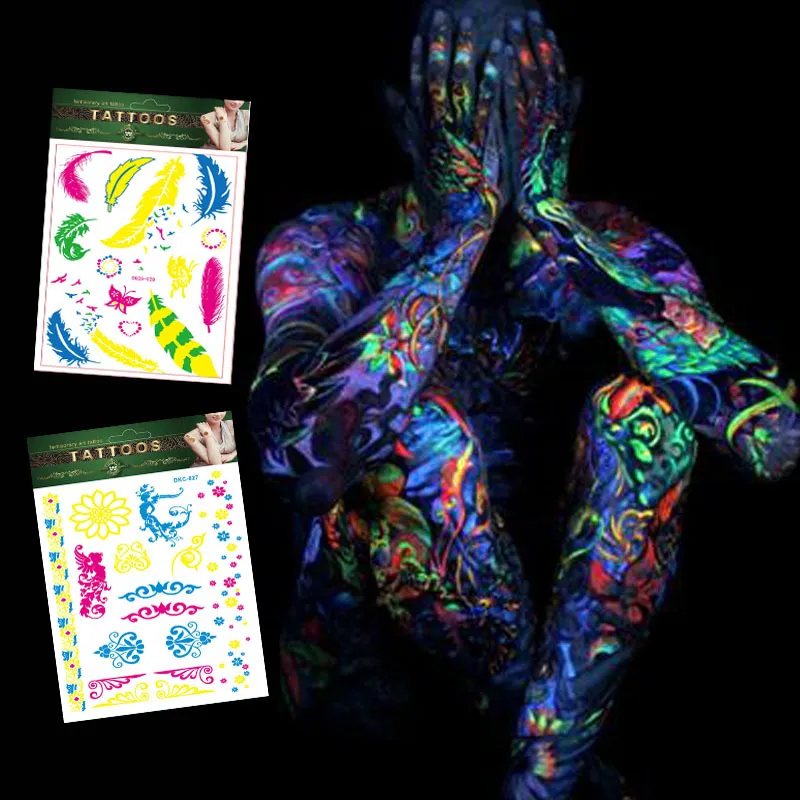 Waterproof Fluorescent Blacklight Temporary Tattoos Sticker For Party
