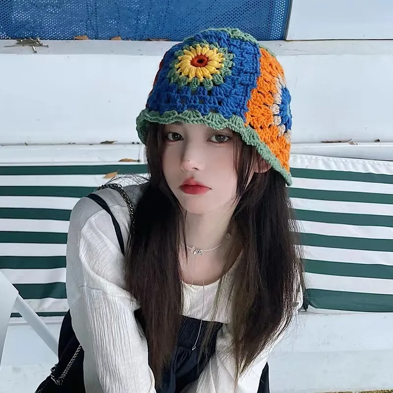Wide Brim Hats Bucket Hats Japanese Vintage Y2k Crochet Hollow Flower Bucket Hat Women Cotton Handmade Knitting Hat Girl Autumn Sweet Cute Fisherman Hat 230724 From 24 91 DHgate