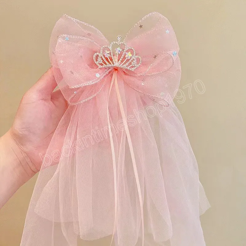 Mädchen Krone Schleife Haarspangen Kleine Prinzessin Stereo Licht Diamant Kopf Clip Geburtstag Foto Haarspange Kopfschmuck