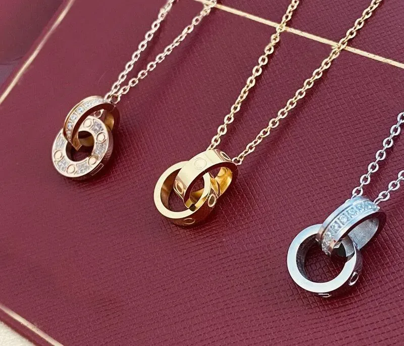 Mode classique Design pendentif amour bouchon à vis collier pour hommes femmes double boucle anneau plein Cz deux rangées diamant pendentif bijoux CYG237252-6