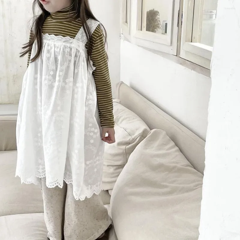 Girl Dresses Girls Dress Solid Embroidery Overalls 2023 Autumn Korean Version Sundress Japanese Style Coat Fashion All-match