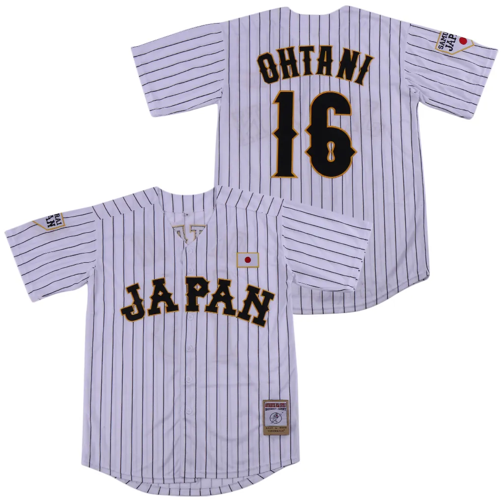 Japan Samurai 16 Shohei Ohtani Black White Stripe Pinstriped Japan Samurai 16 Shohei Ohtani Black White Stripe Pinstriped