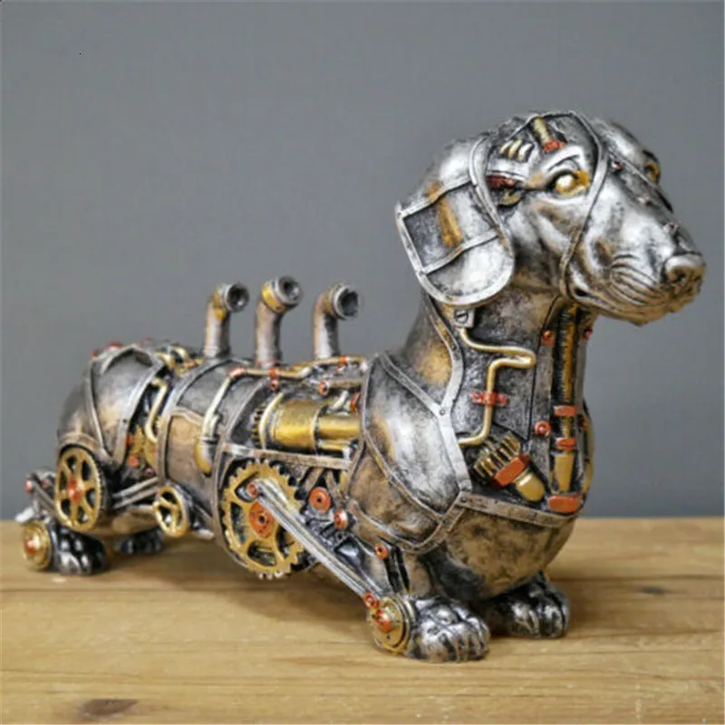 装飾的なオブジェクト図形の機械的なパンク犬のフィギュア樹脂クラフトスチームパンクブルドッグ犬樹脂彫像彫刻装飾ホームデスクトップ飾り230724