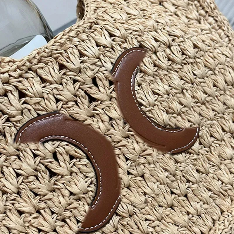 Straw Bag Summer Beach Bags Lafite Grass Cowhide Weave Shoulder Bags Designer Women Underarm Bag Hobos Purse luxury Crescent Tote Bag Croissant Handbag Beach Totes