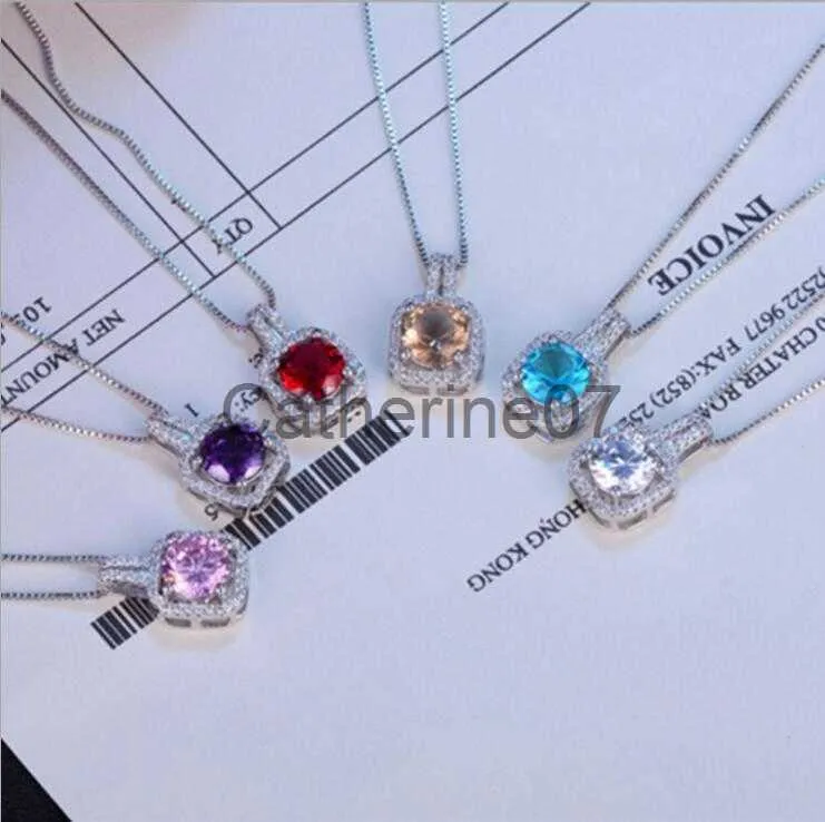 Pendentif Colliers Mode Simple Bijoux En Argent Sterling 925 Coupe Ronde 5A Cubique Zircone CZ Partie Chaîne De La Clavicule Diamant Femmes Mignon Collier Pendentif Gif J230725