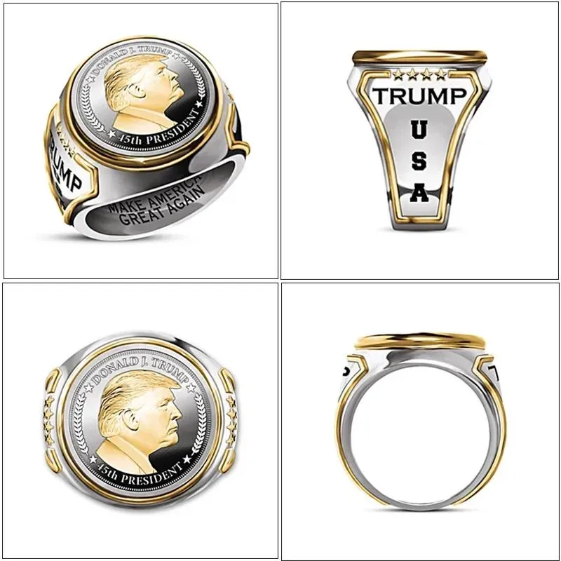 Anelli bomboniere per uomo Anelli Trump Presidente degli Stati Uniti Accessori per gioielli da uomo Memoria del tempo Souvenir Regalo per uomini e donne Taglia 7-12 LL
