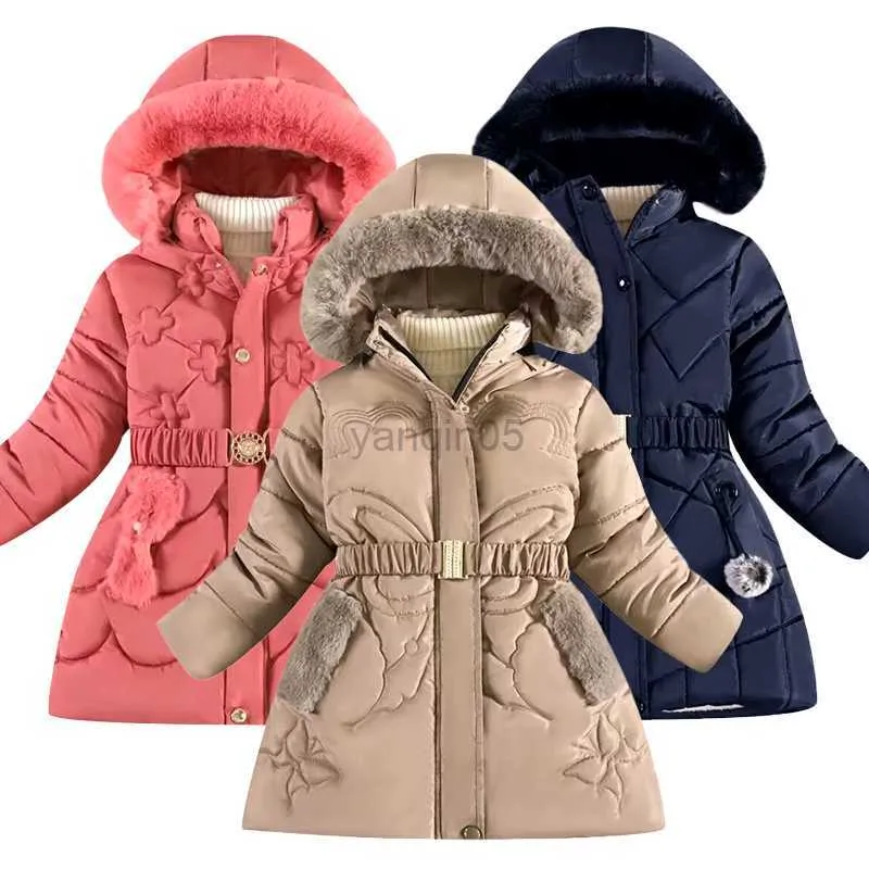 Вниз пальто новая девушка зимняя хлопковая куртка детская модная пальто детские детские теплые куртки детская одежда 4-12 лет HKD230725
