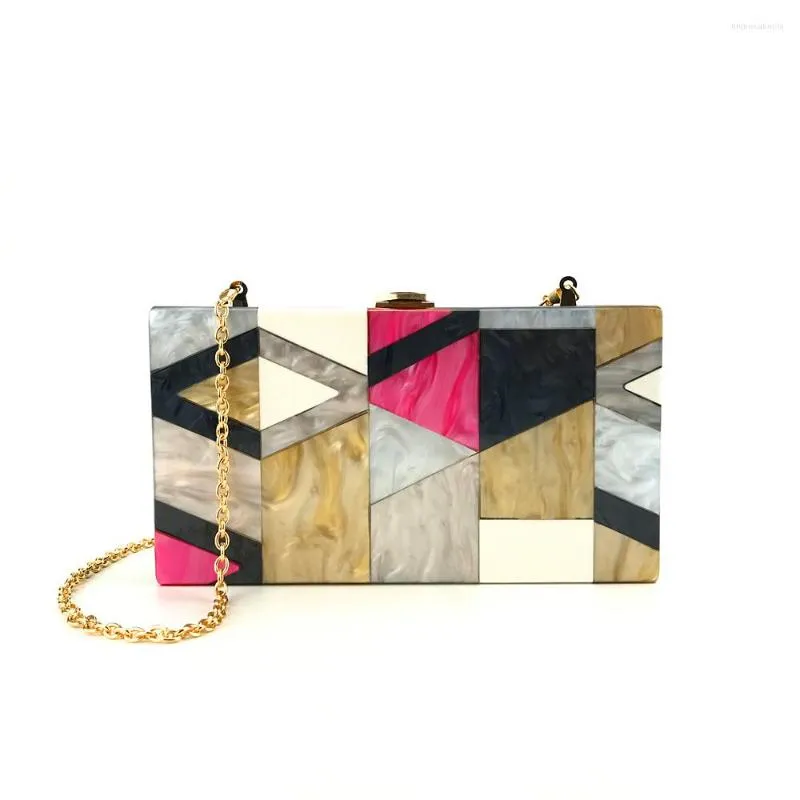 Borse da sera Colorful Patchwork geometrico Scatola in acrilico Pochette da donna Borsa a tracolla Messenger da donna Borsa da viaggio con patta estiva