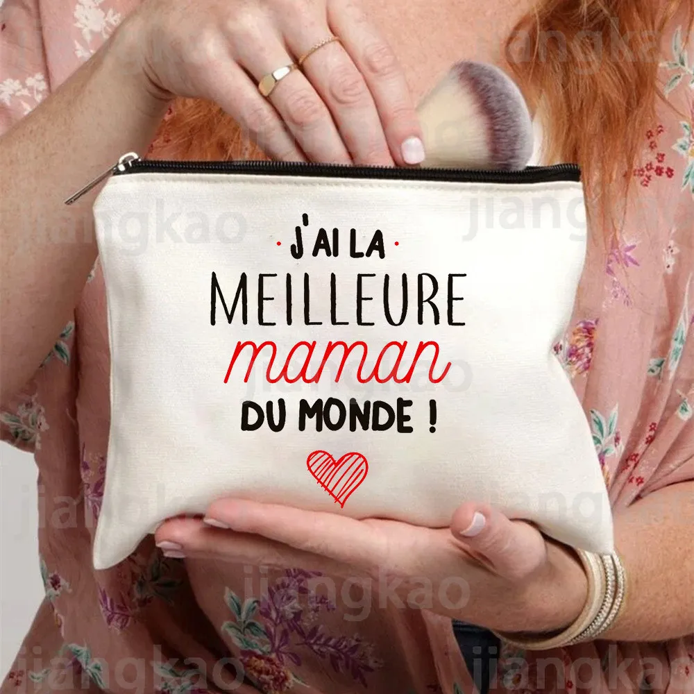 Best Mom Custodia cosmetica stampata francese Borse per trucco da donna Organizer da toilette da viaggio Custodia per lavaggio femminile Regali per la festa della mamma