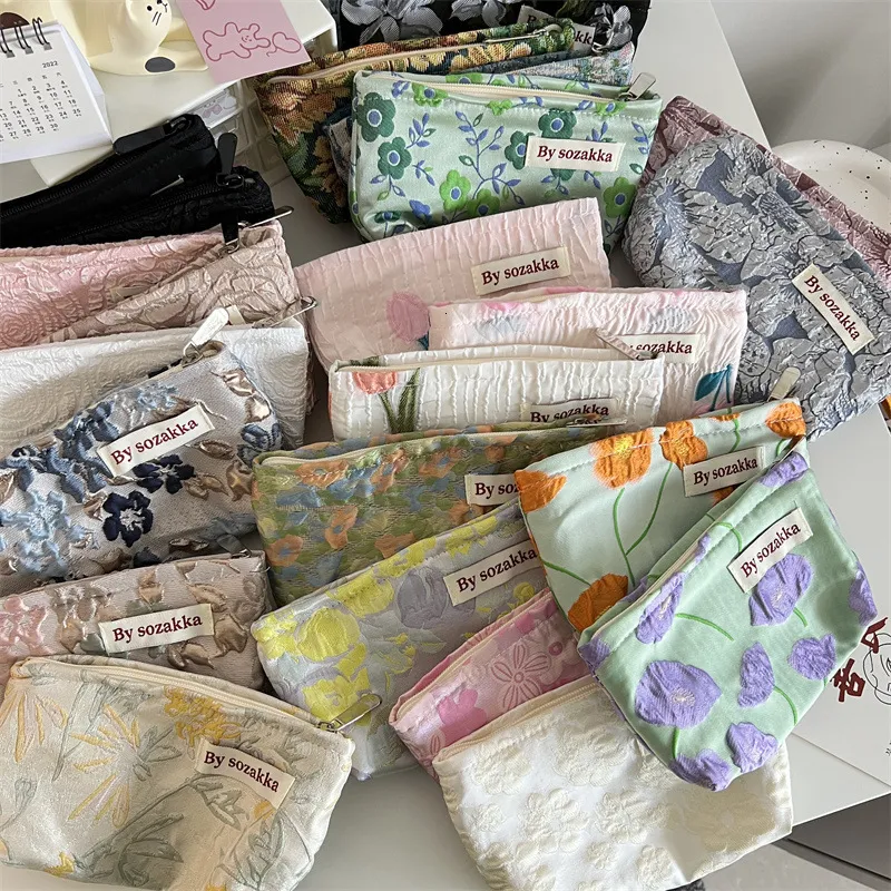 Cosmetic Bags Cases Korean Fashion Flower Travel Storage Bag Kawaii Wallet Women Makeup Kits Handbags Phone Pencil Case Organizer Pouch 230725